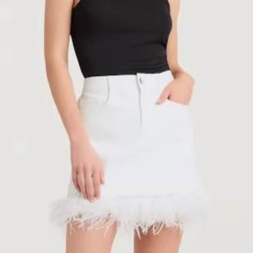 Cinq A Sept Luca White Ostrich Feather Trim Skirt